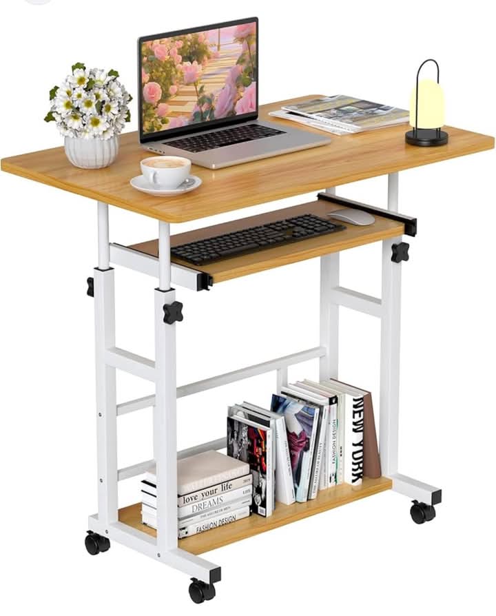 Bureau de 80cm  réglable en hauteur avec étagère - Idéal pour télétravail et bureau à domicile