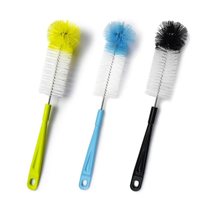 Brosse de nettoyage pour bouteilles et verres – Tête en mousse + poils rigides