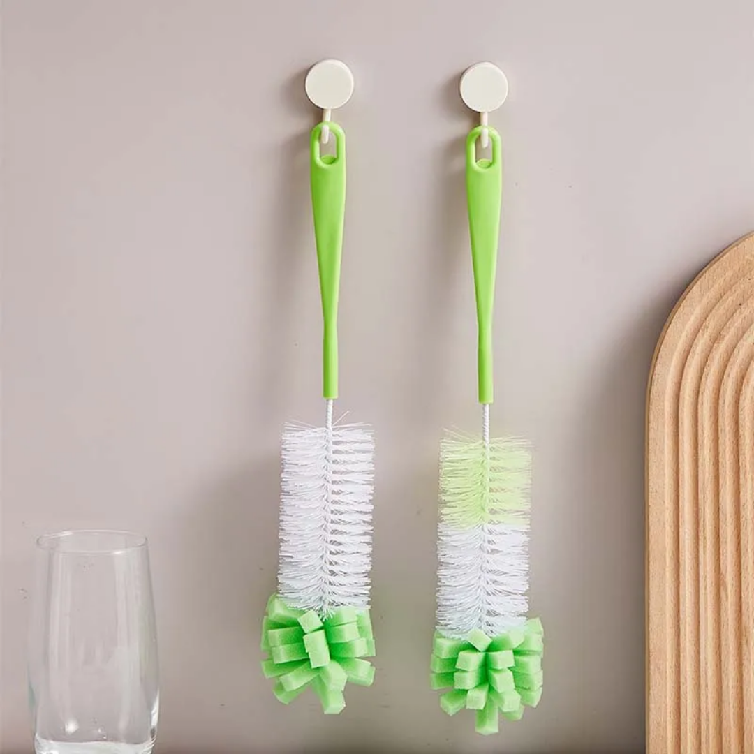 Brosse de nettoyage pour bouteilles et verres – Tête en mousse + poils rigides