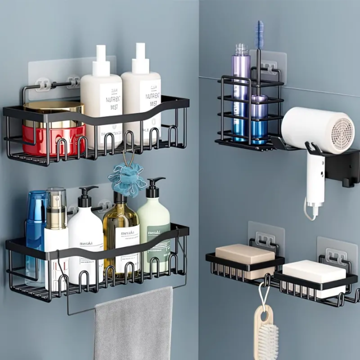 Set de Rangement Mural 5 Pièces – Cuisine & Salle de Bain Sans Perçage - La boutique secrète