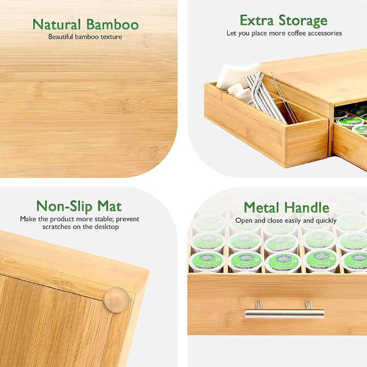 Organisateur en Bambou pour Machine à Café avec Tiroirs – Rangement Capsules & Accessoires