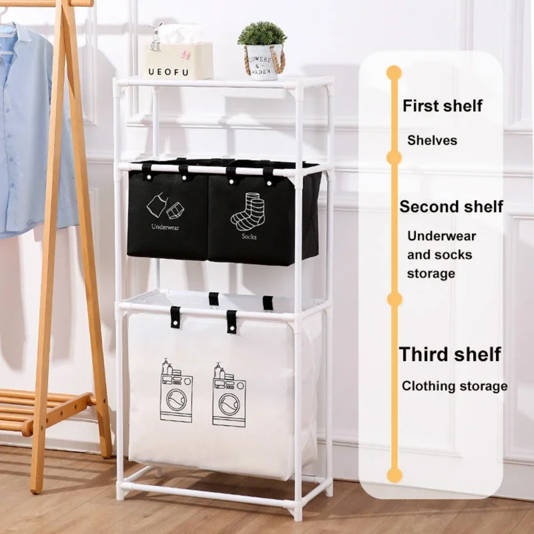 Chariot de Rangement à Linge 3 Couches avec Roulettes – Organisateur Tri Séparé (Sous-vêtements, Chaussettes, Vêtements)