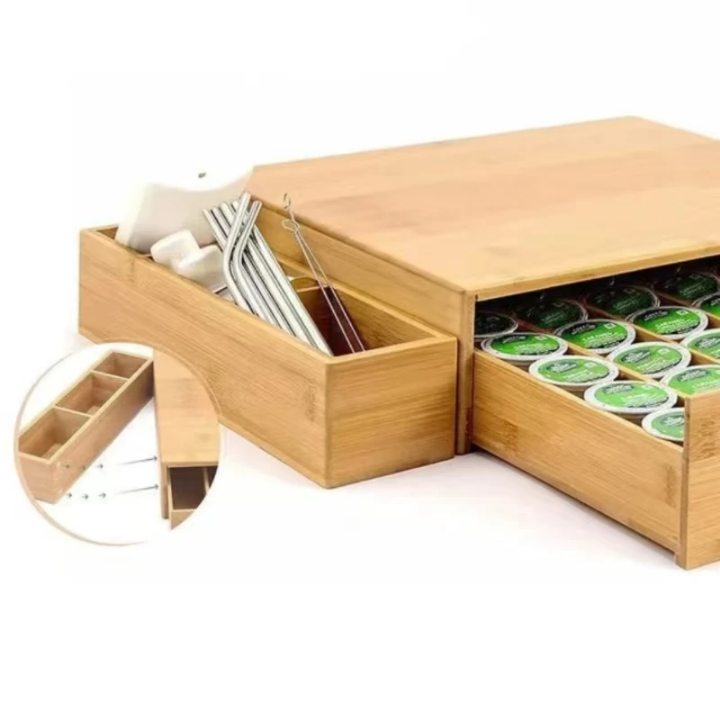 Organisateur en Bambou pour Machine à Café avec Tiroirs – Rangement Capsules & Accessoires