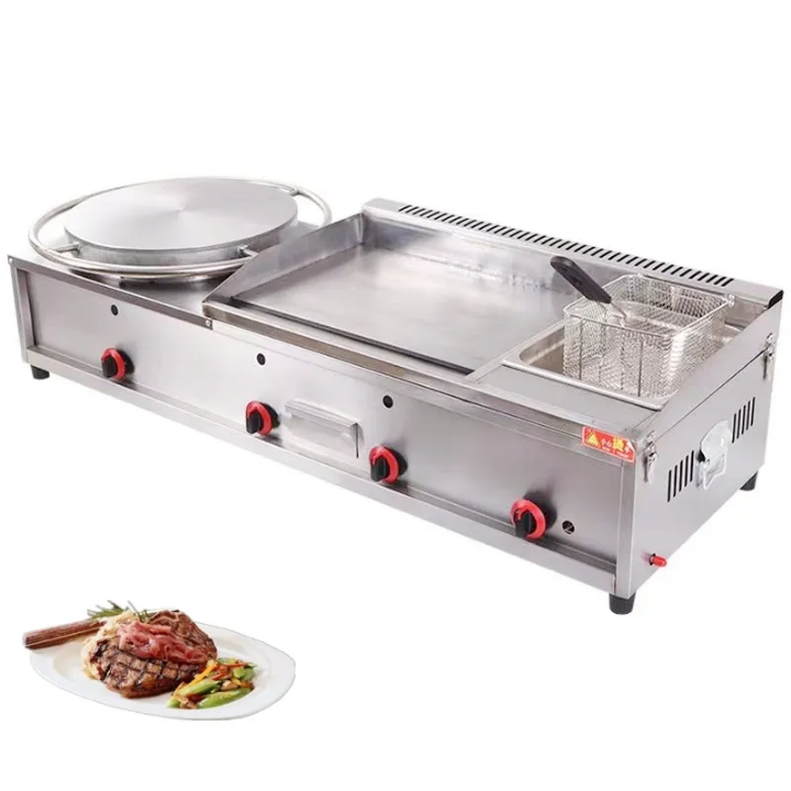 Machine 3-en-1 professionnelle à gaz : Plancha, Crêpière et Friteuse - La boutique secrète