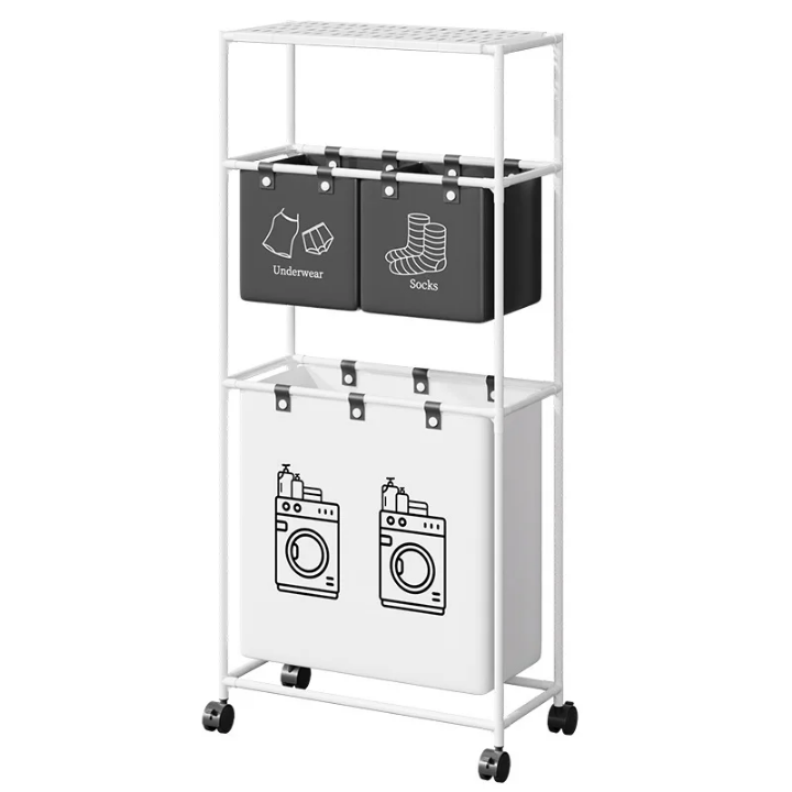 Chariot de Rangement à Linge 3 Couches avec Roulettes – Organisateur Tri Séparé (Sous-vêtements, Chaussettes, Vêtements)