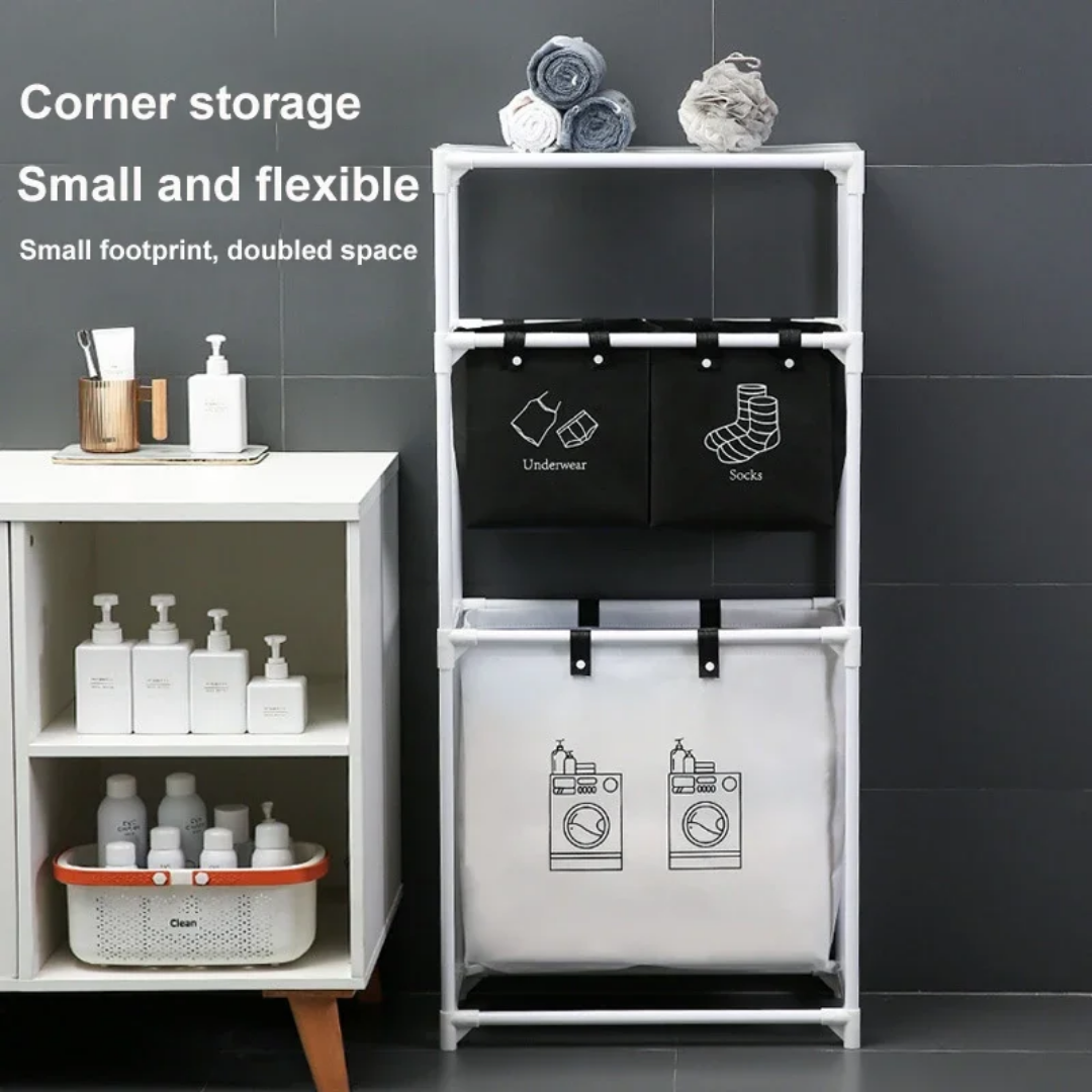 Chariot de Rangement à Linge 3 Couches avec Roulettes – Organisateur Tri Séparé (Sous-vêtements, Chaussettes, Vêtements)