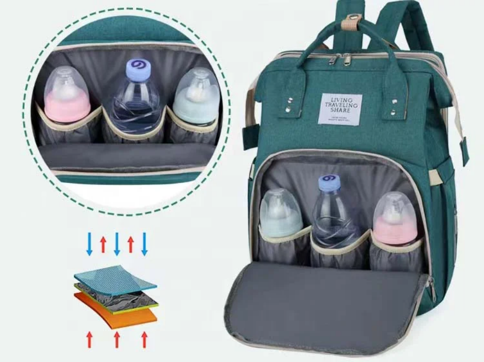 Sac à Langer Multifonction 3-en-1 avec Lit Bébé Intégré et Poches Isothermes