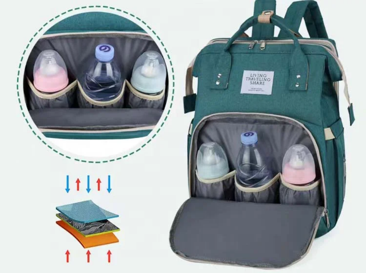 Sac à Langer Multifonction 3-en-1 avec Lit Bébé Intégré et Poches Isothermes