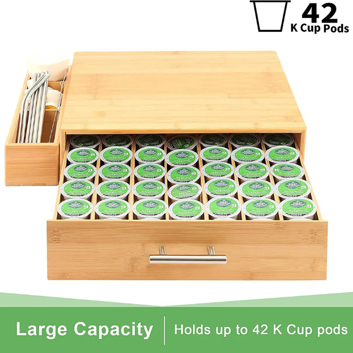 Organisateur en Bambou pour Machine à Café avec Tiroirs – Rangement Capsules & Accessoires