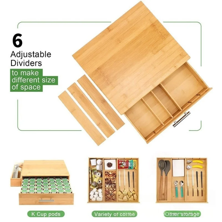 Organisateur en Bambou pour Machine à Café avec Tiroirs – Rangement Capsules & Accessoires
