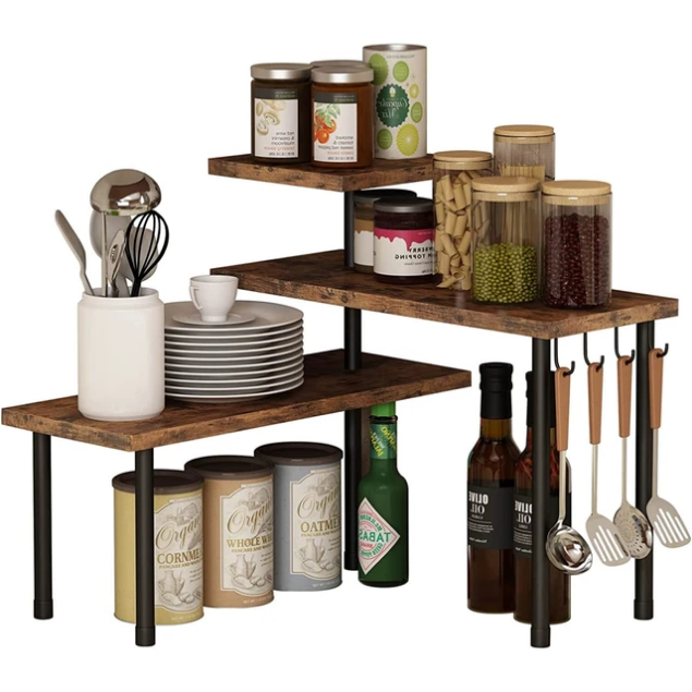 Étagère de cuisine à 3 niveaux en bois et fer
