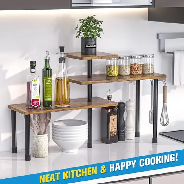 Étagère de cuisine à 3 niveaux en bois et fer