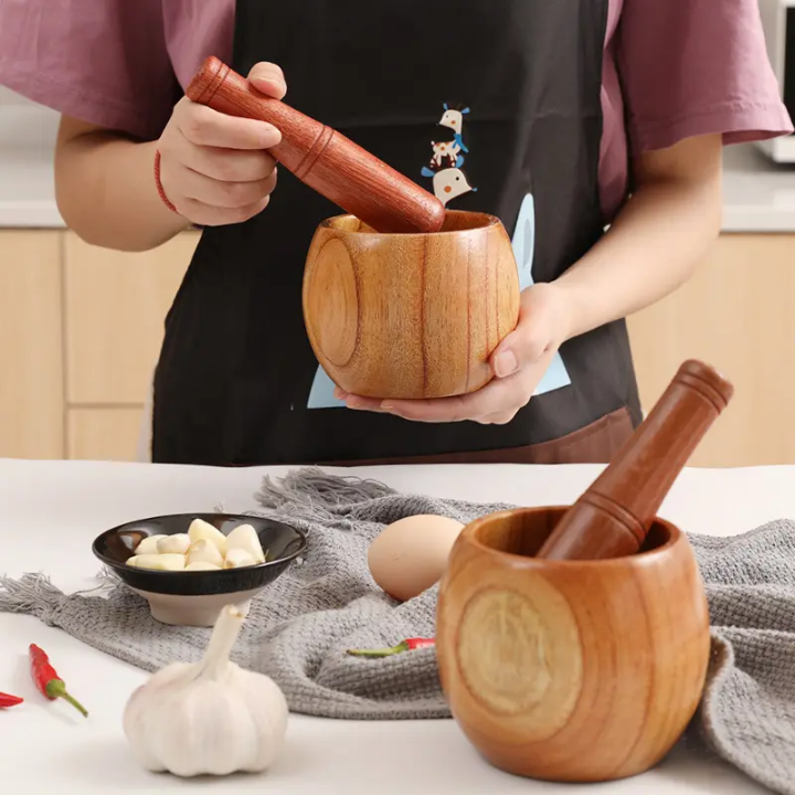Mortier et Pilon en Bois  Naturel - L'outil indispensable pour vos préparations culinaires - La boutique secrète
