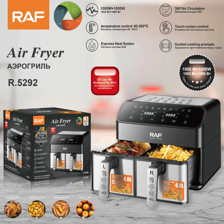 Air Fryer Double Cuve RAF - 8L (2 x 4L) | Friteuse Sans Huile Multifonction