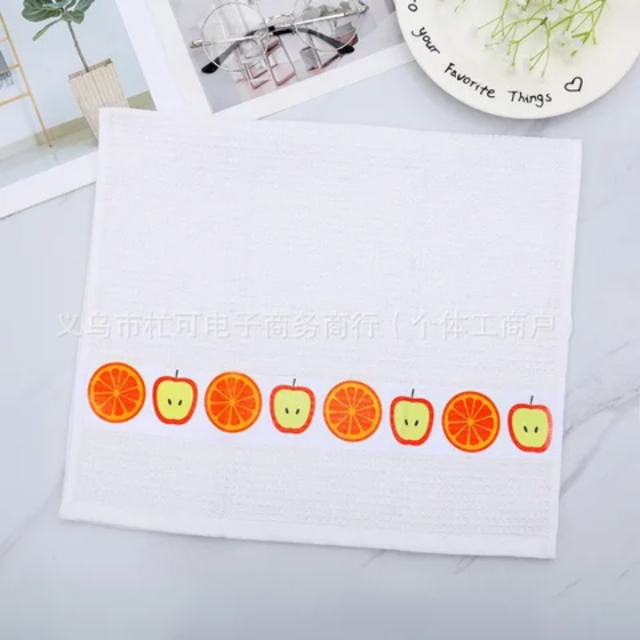 Lot de 12 Serviettes de Cuisine Motifs Fruits – 38x66 cm | Coton Blanc Décoratif