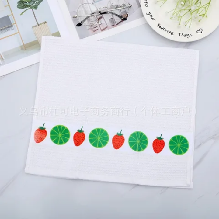 Lot de 12 Serviettes de Cuisine Motifs Fruits – 38x66 cm | Coton Blanc Décoratif