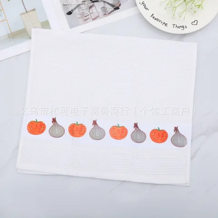 Lot de 12 Serviettes de Cuisine Motifs Fruits – 38x66 cm | Coton Blanc Décoratif