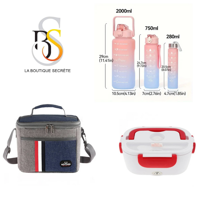 Pack(LBS )lunch bag+ lunch box électrique + lot de 3 bouteilles