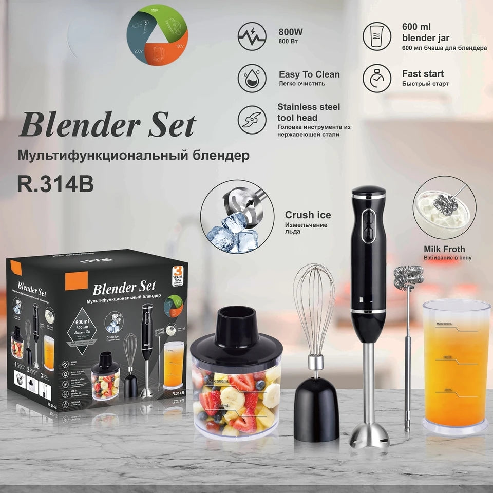 Blender Multifonctionnel 5-en-1 - 800W, Acier Inoxydable et Accessoires Inclus