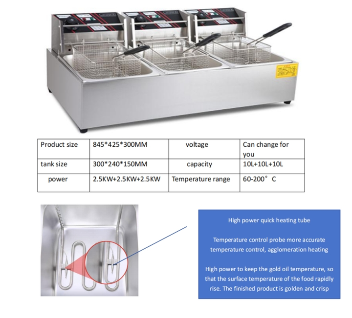 Friteuse Électrique Professionnelle Triple Cuve - Standard Allemand - 10L + 10L + 10L