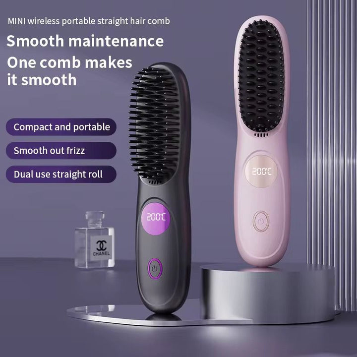 Brosse Lissante Chauffante Sans Fil 200°C – Céramique &amp; Huiles Essentielles – 