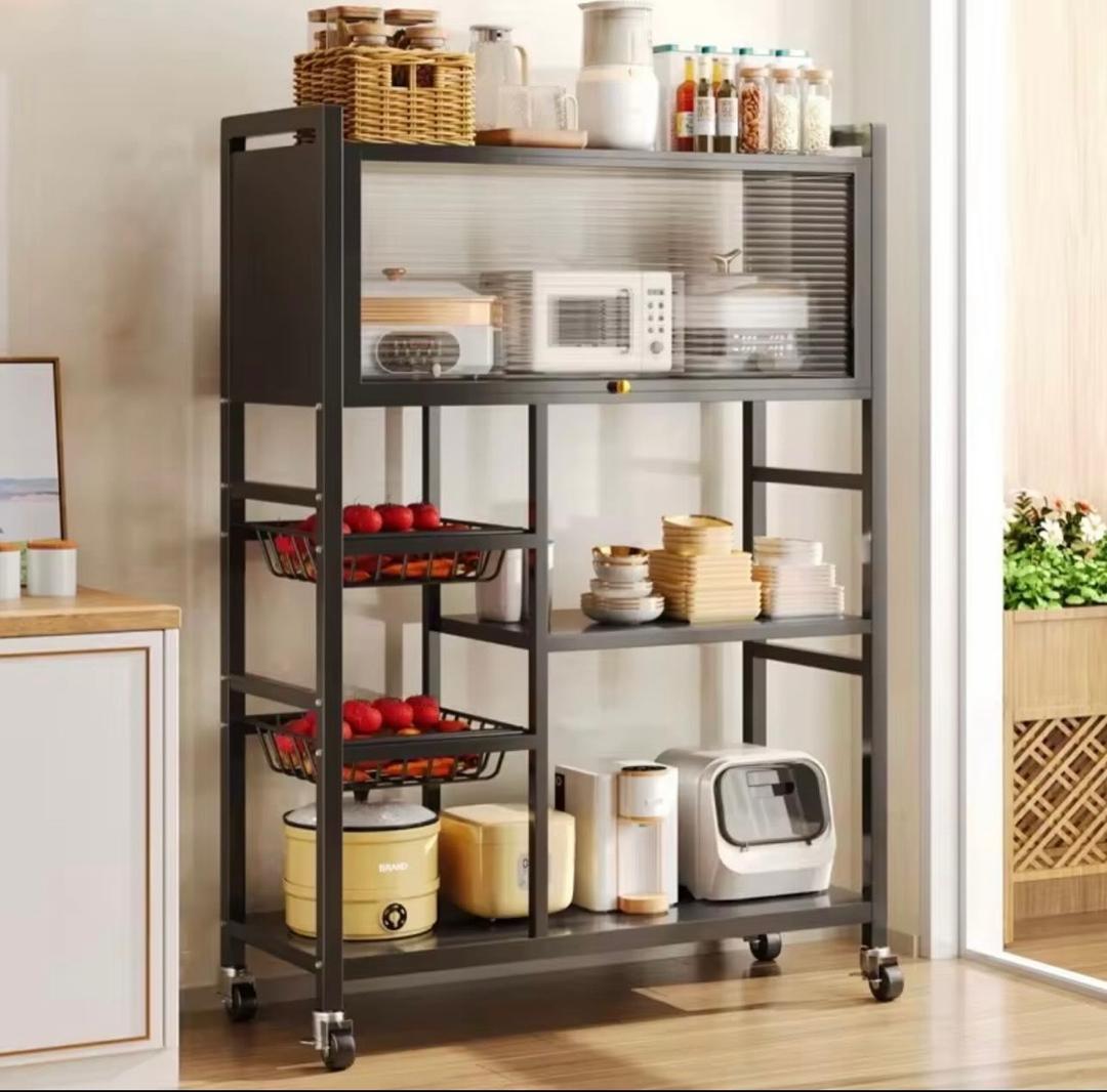 Chariot Étagère Cuisine sur Roulettes avec Vitrine
