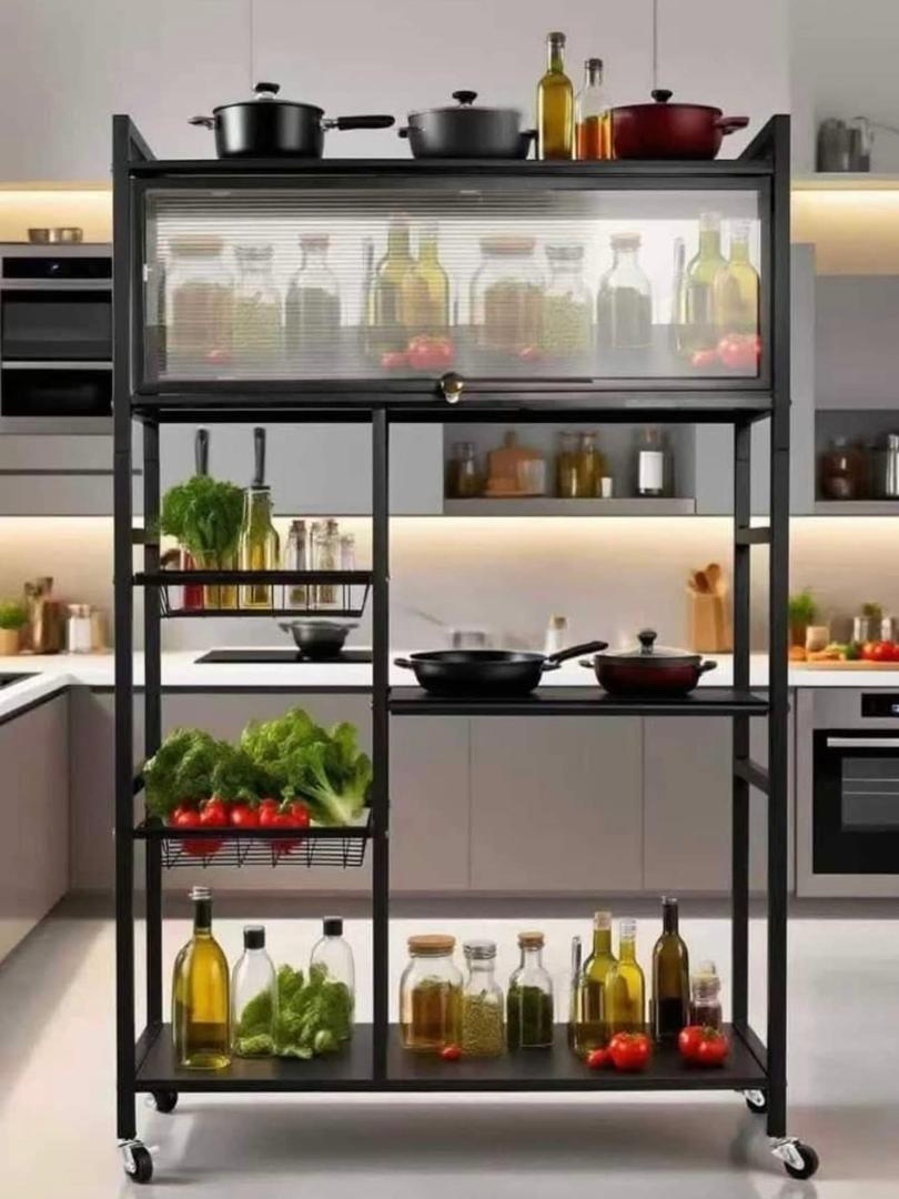 Chariot Étagère Cuisine sur Roulettes avec Vitrine Transparente
