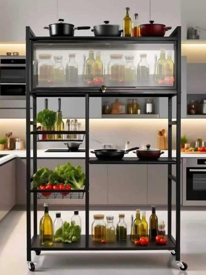Chariot Étagère Cuisine sur Roulettes avec Vitrine Transparente