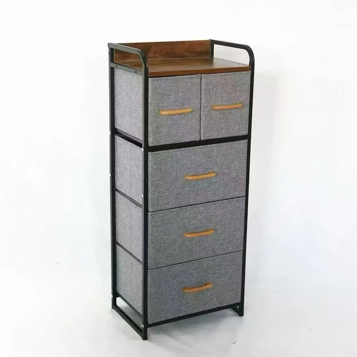 Commode 4 Tiroirs en Tissu avec Étagère –