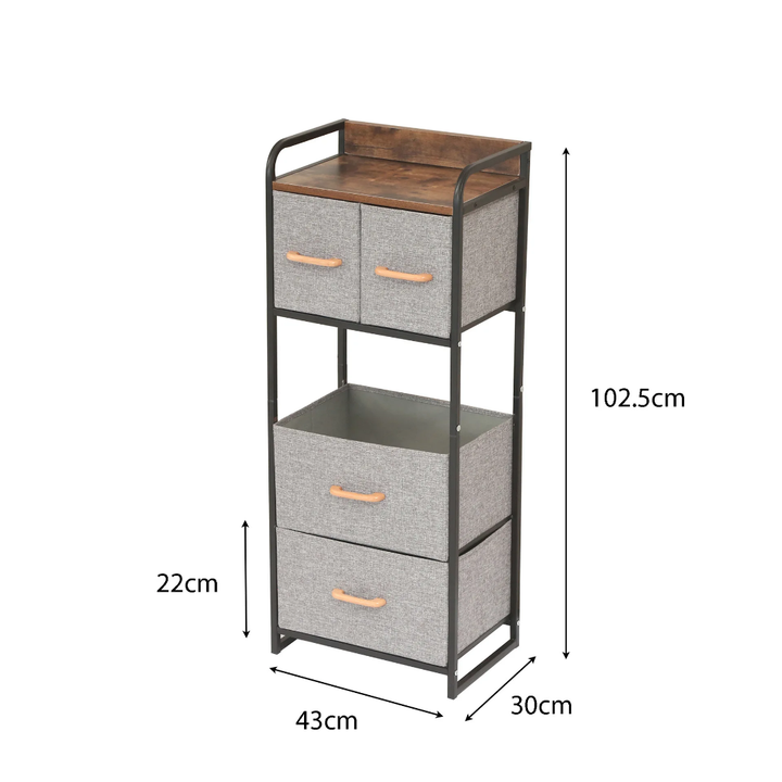 Commode 4 Tiroirs en Tissu avec Étagère – Rangement Chambre Style In
