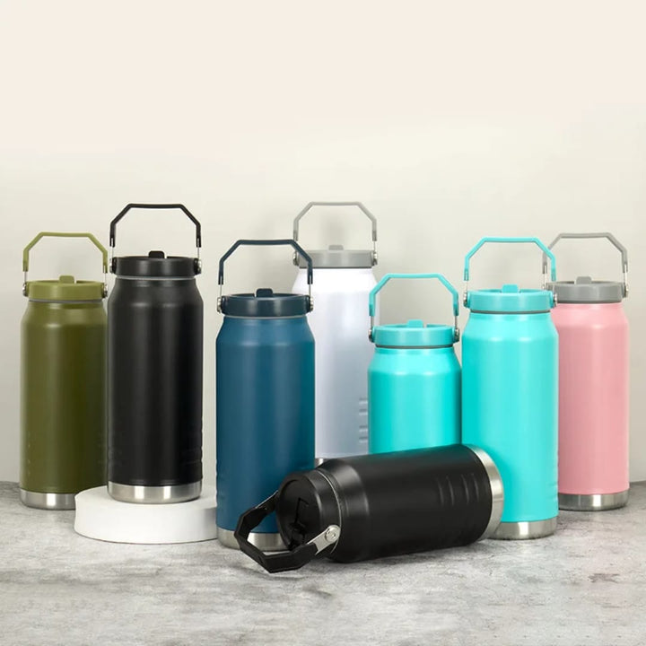 Gourde Isotherme 1900ML avec Paille - Thermos Inox Double Paroi - Bouteille Réutilisable Sport &amp; Voyage
