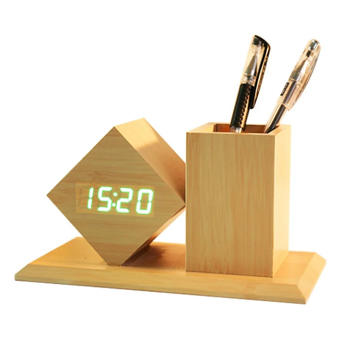 Horloge LED Design Losange + Pot à Crayons – Bureau & Chambre | La Boutique Secrète