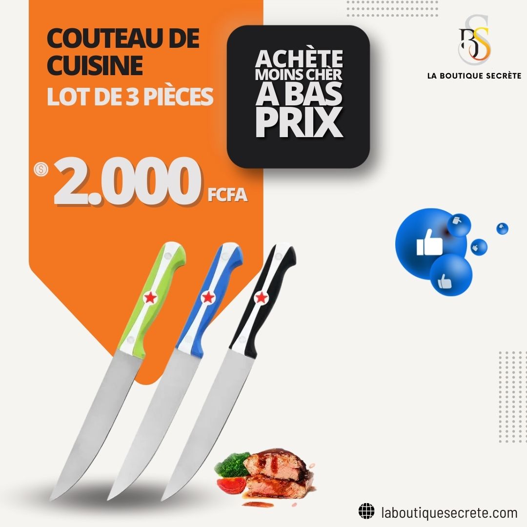 Couteau de cuisine  lot de 3 pièces - La boutique secrète