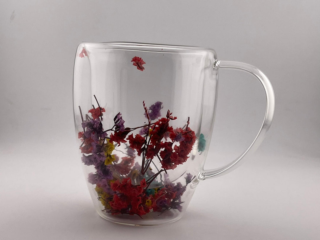 Tasse Transparente en Verre avec Décorations Florales Séchées -1- pièces