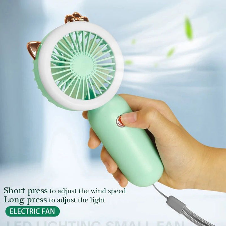 Mini-ventilateur électrique portable 2-en-1 - Réglage du vent et éclairage LED