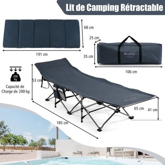 Lit de Camping Rétractable avec Matelas 