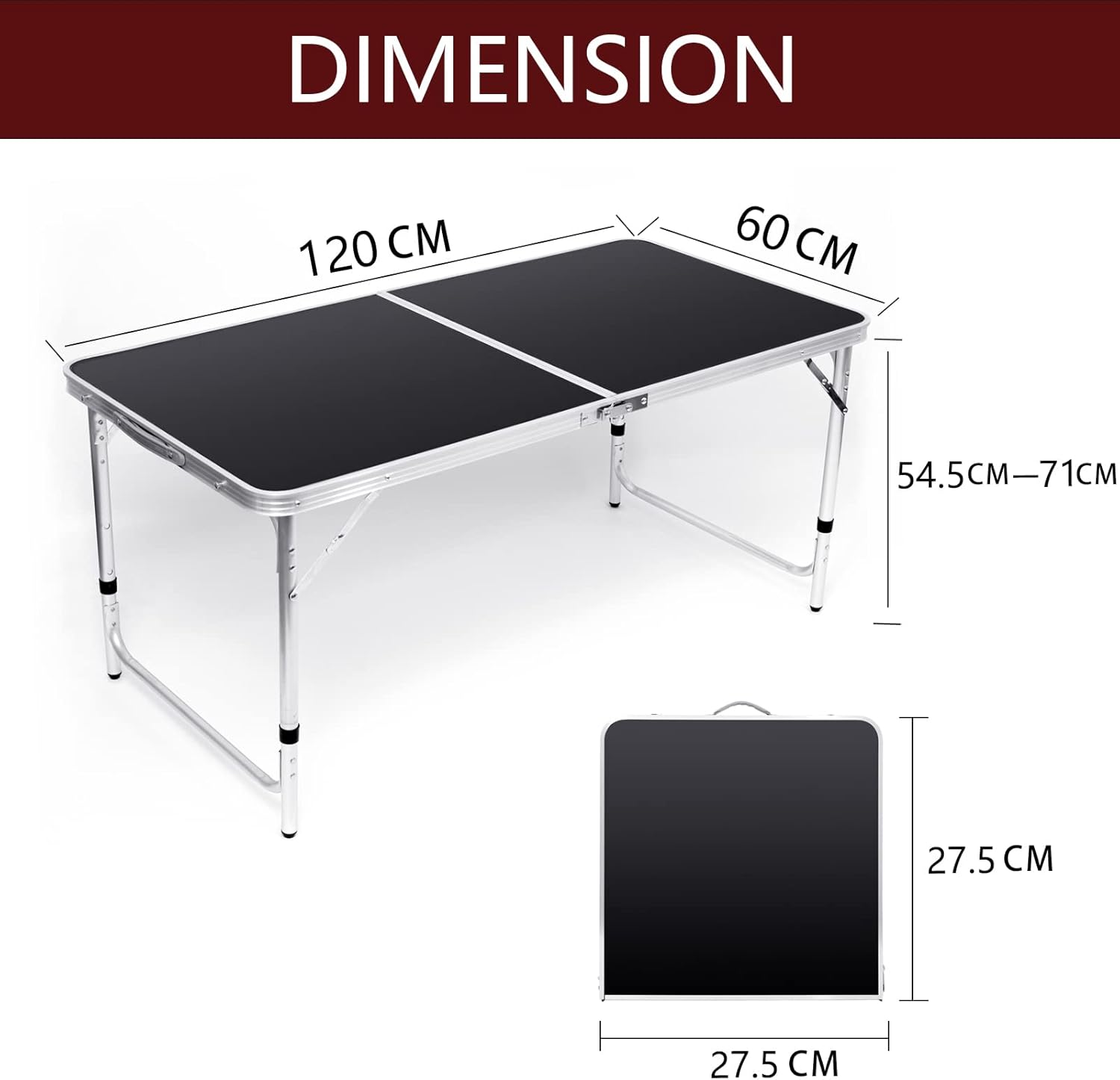 Table Pliante Camping 120x60cm avec 4 Chaises