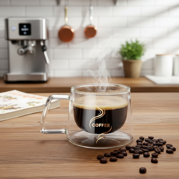 Tasse à Café en Verre Double Paroi 200ml – Design Transparent Premium – Livraison Dakar