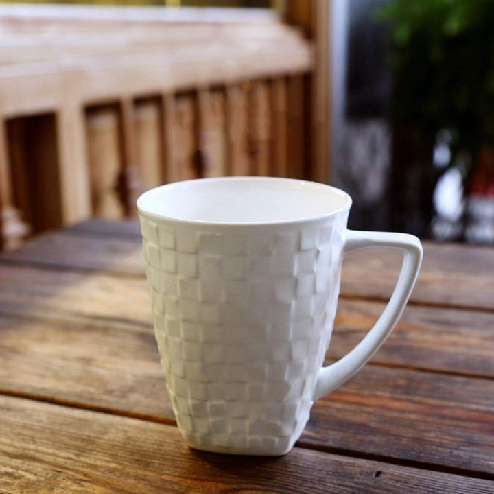 Mug Céramique Texturé Blanc 350ml - Tasse à Café Élégante pour Maison et Bureau LOT DE 6 PIECES