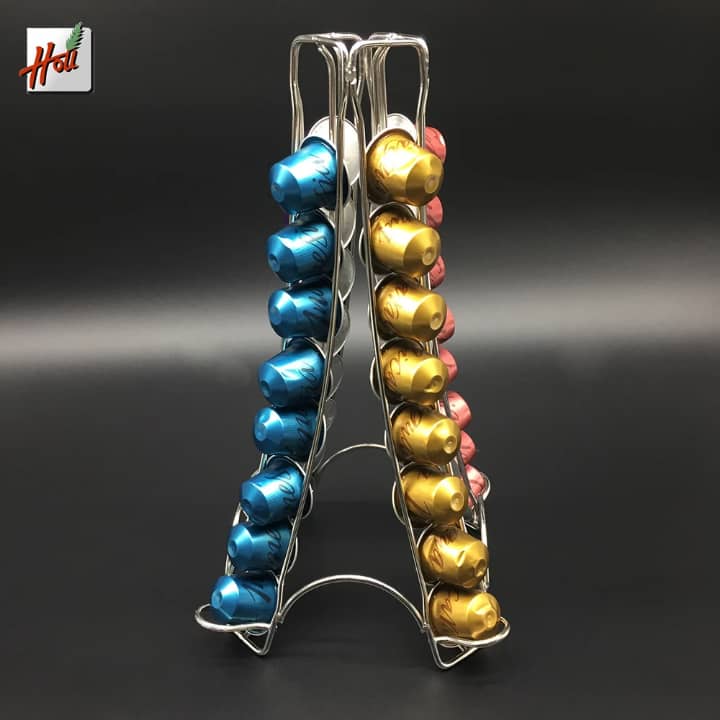 Tour Capsules Café Pyramide – Support Fixe 32 Capsules Nespresso Métal Argenté Dakar