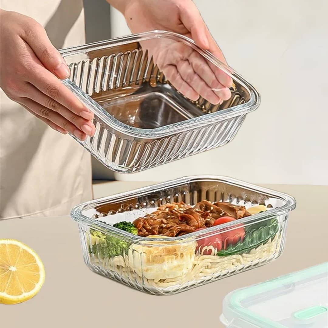 Set de 3 Boîtes de Conservation Rectangulaires en Verre avec Couvercles Hermétiques - Micro-ondes et Frigo