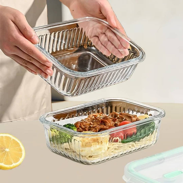 Set de 3 Boîtes de Conservation Rectangulaires en Verre avec Couvercles Hermétiques - Micro-ondes et Frigo