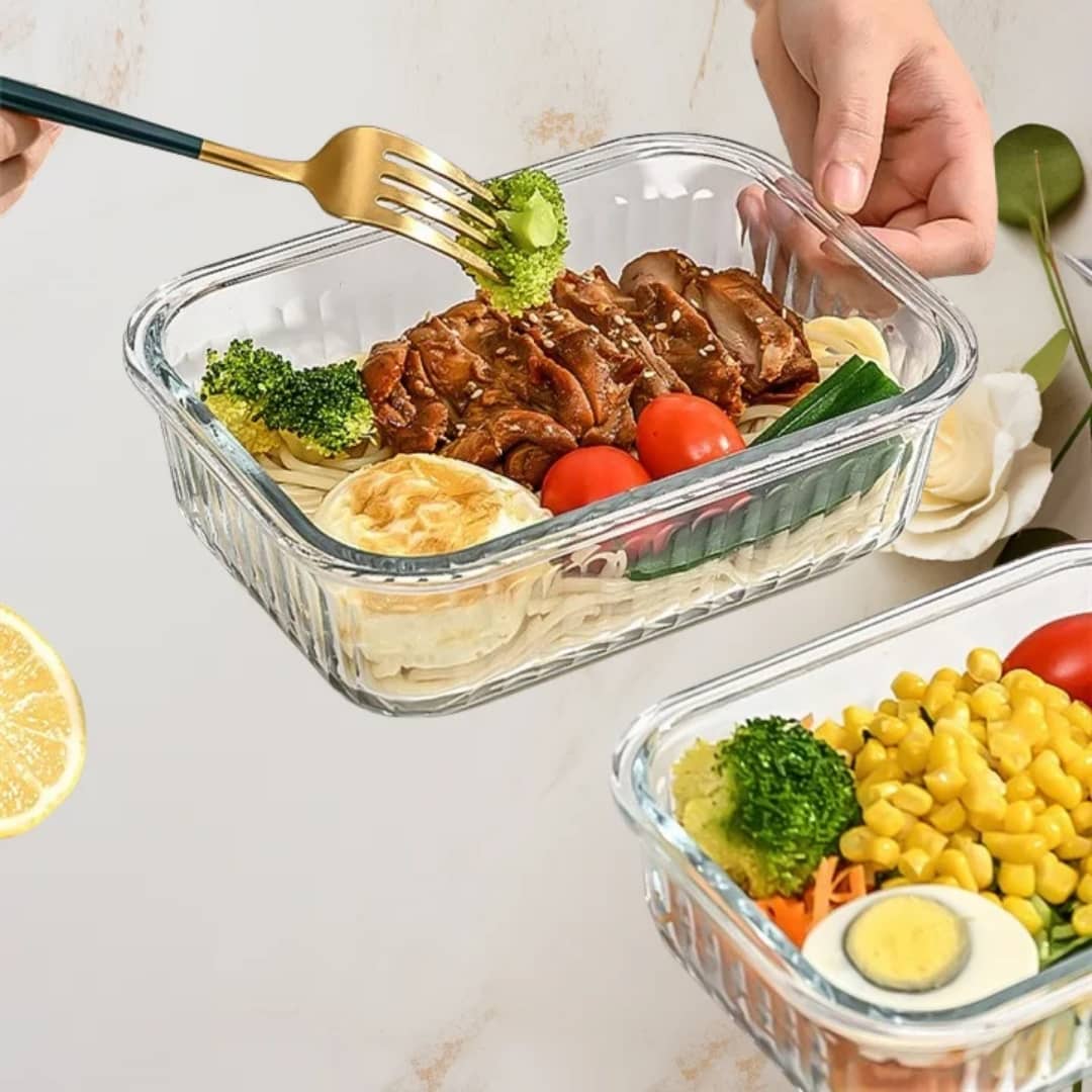 Set de 3 Boîtes de Conservation Rectangulaires en Verre avec Couvercles Hermétiques - Micro-ondes et Frigo