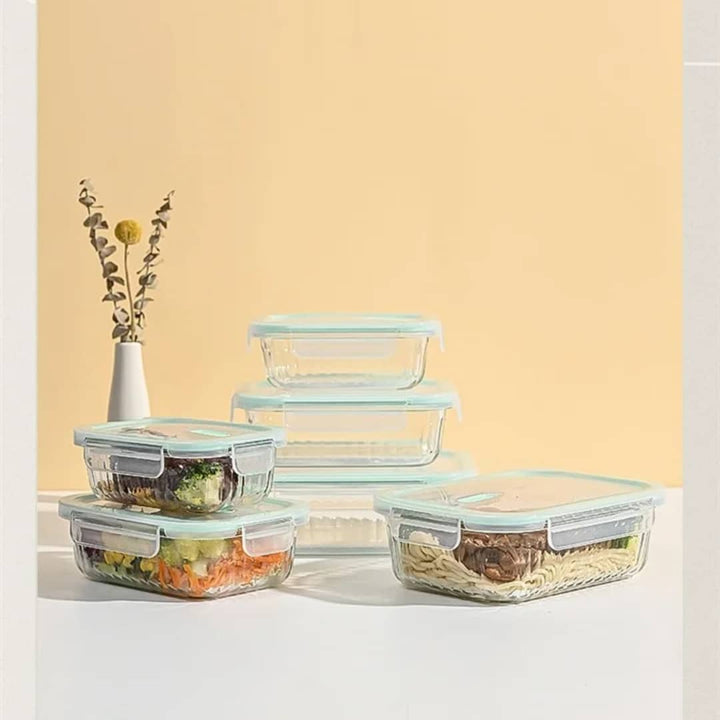Set de 3 Boîtes de Conservation Rectangulaires en Verre avec Couvercles Hermétiques - Micro-ondes et Frigo