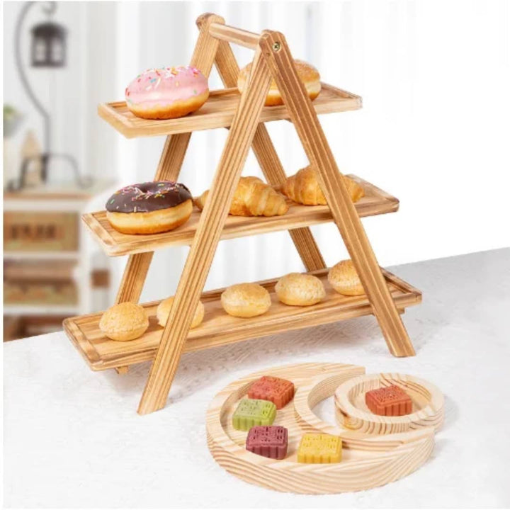 Présentoir à Pâtisserie 3 Étages en Bambou - Support Buffet Traiteur Restaurant