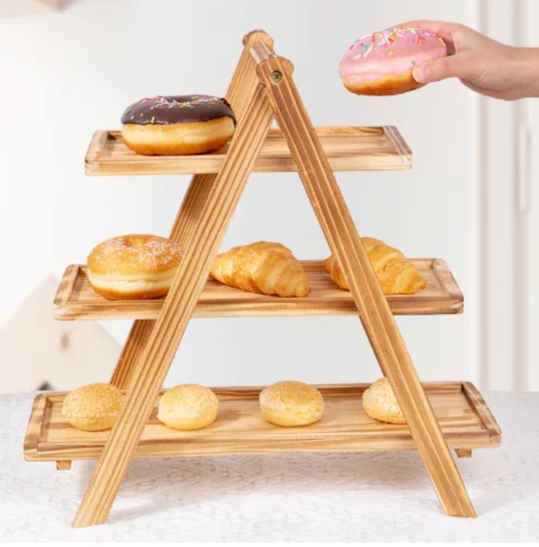 Présentoir à Pâtisserie 3 Étages en Bambou - Support Buffet Traiteur Restaurant