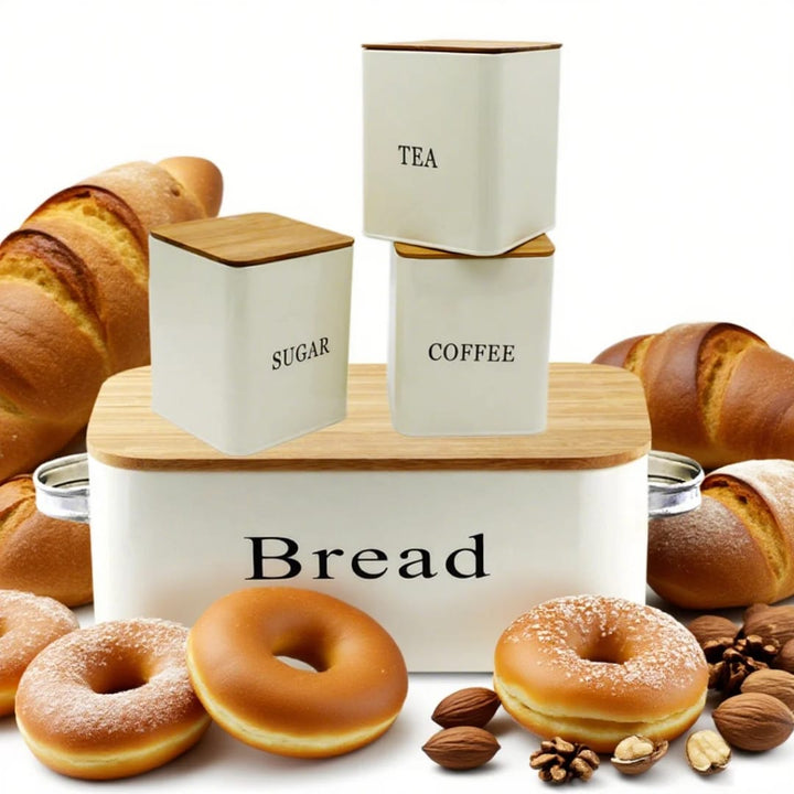 Ensemble Rangement Cuisine 4 Pièces avec Couvercle Bambou - Boîtes Pain Thé Café Sucre Sénégal