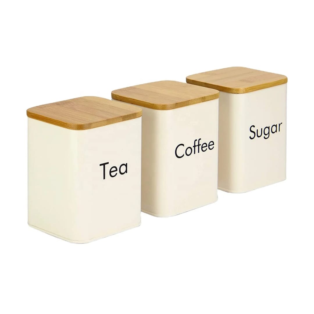 Ensemble Rangement Cuisine 4 Pièces avec Couvercle Bambou - Boîtes Pain Thé Café Sucre Sénégal