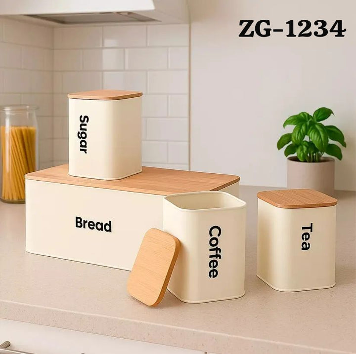 Ensemble Rangement Cuisine 4 Pièces avec Couvercle Bambou - Boîtes Pain Thé Café Sucre Sénégal