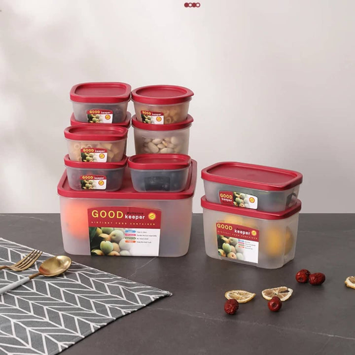 Set de Boîtes de Conservation GOOD Keeper 8 Pièces - Rangement Cuisine Hermétique avec Couvercles Rouges